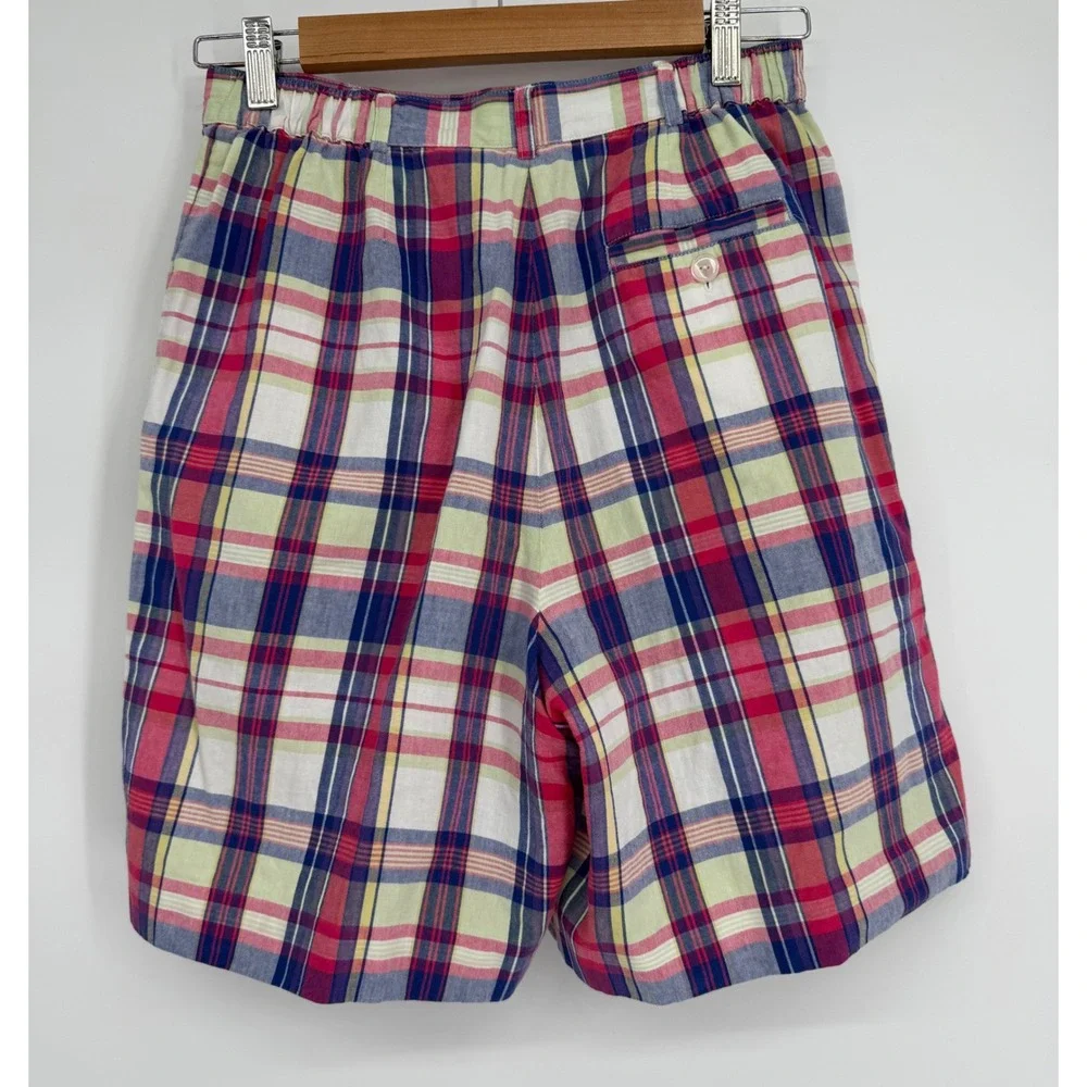 Talbots Vintage Women Sz 10 Plaid Pleated Shorts High Rise Cotton Red Blue